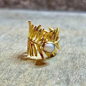 Anillo Hoja con Perla